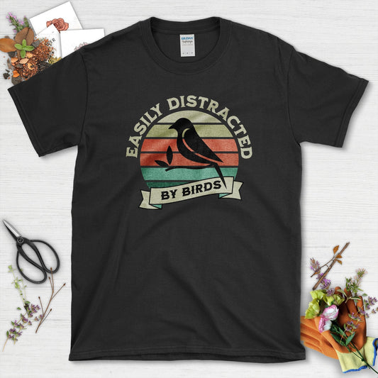 Easily Distracted By Birds T-Shirt Black / S T-Shirt