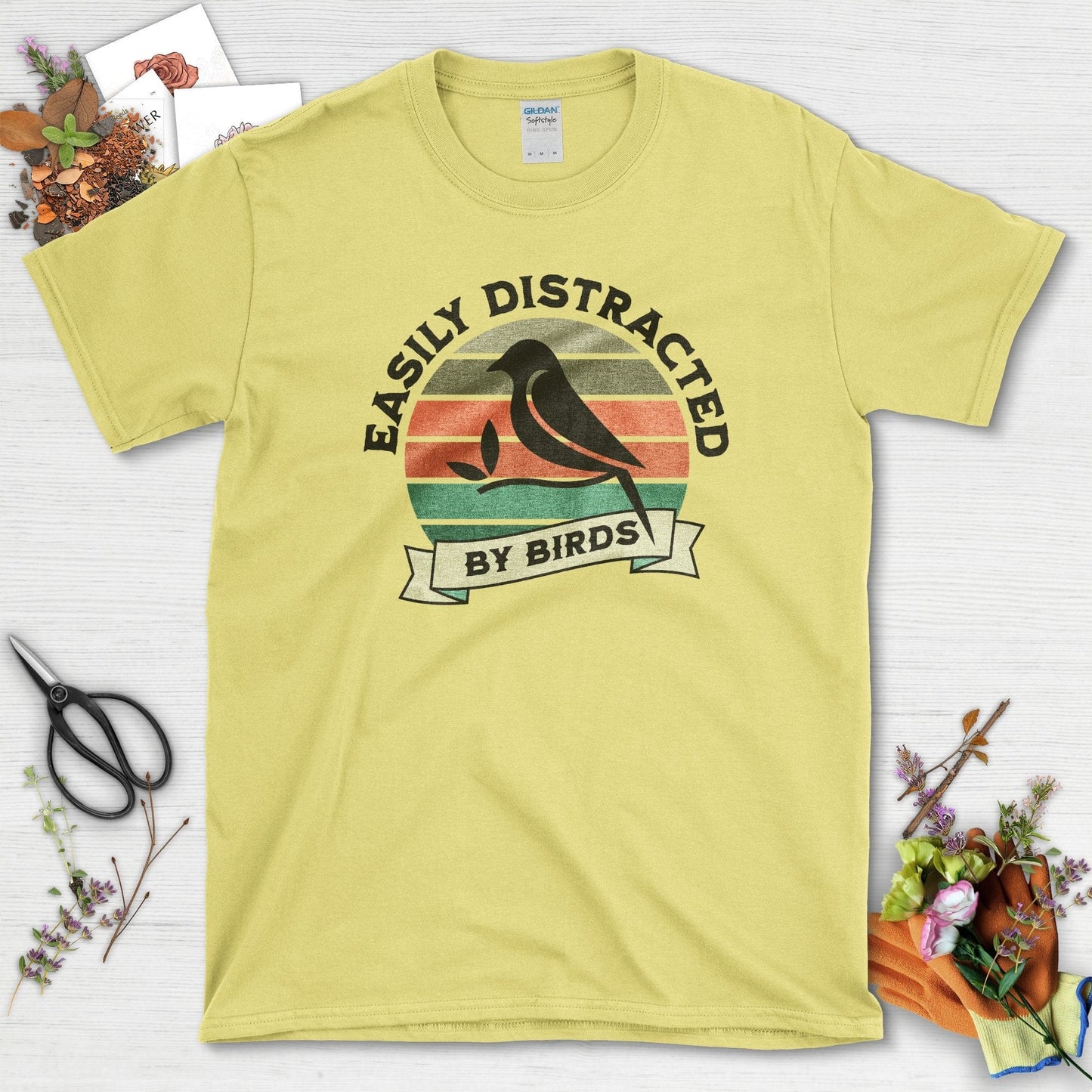 Easily Distracted By Birds T-Shirt Cornsilk / S T-Shirt