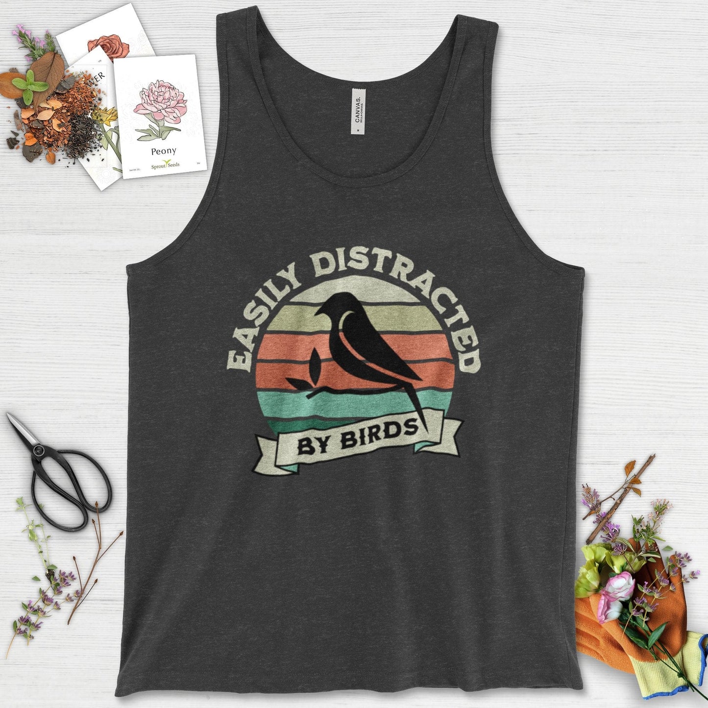 Easily Distracted By Birds Tank Top Dark Gray Heather / XS Physical Item