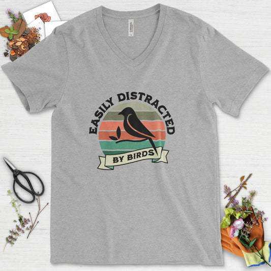 Easily Distracted By Birds V-Neck Athletic Heather / S T-Shirt