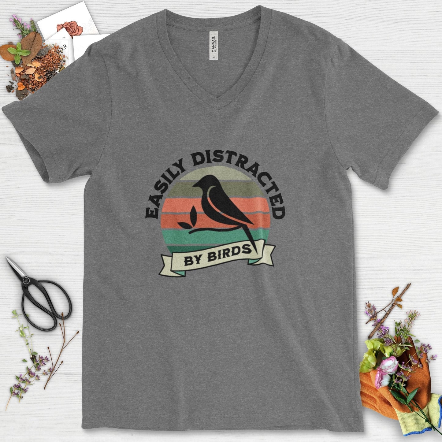 Easily Distracted By Birds V-Neck Deep Heather / S T-Shirt