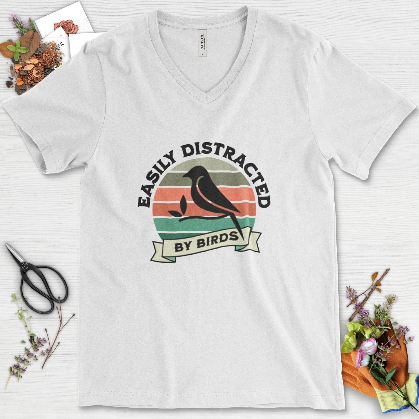Easily Distracted By Birds V-Neck White / S T-Shirt
