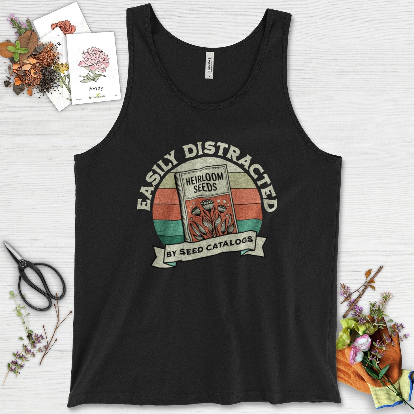 Easily Distracted By Seed Catalogs Tank Top Black / XS Physical Item