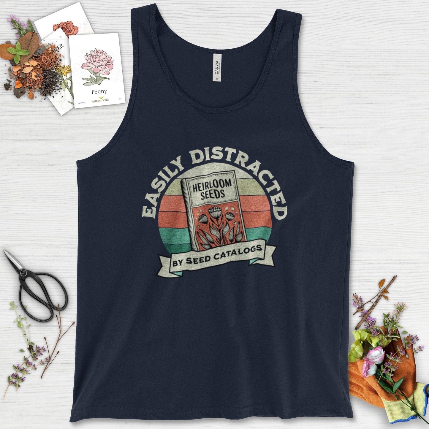 Easily Distracted By Seed Catalogs Tank Top Navy / XS Physical Item