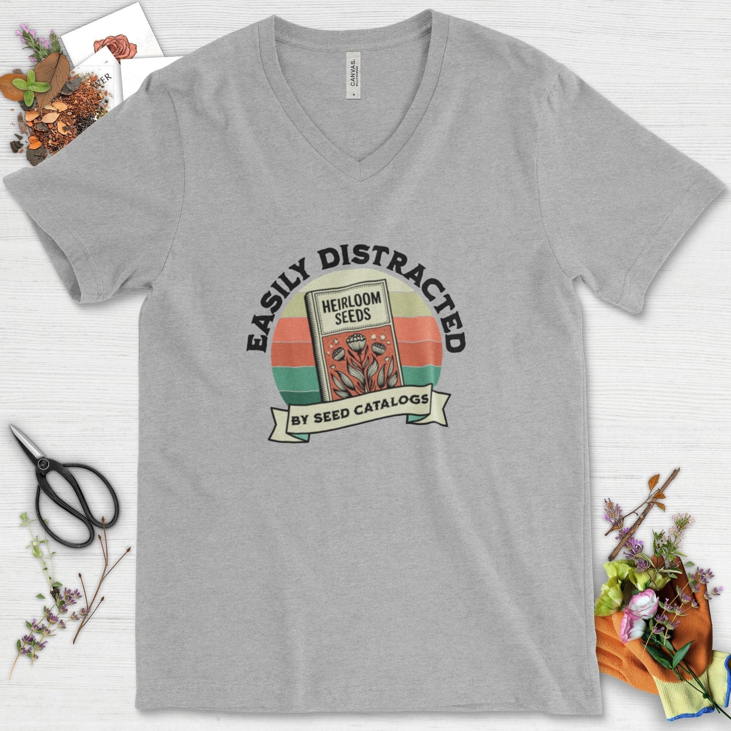Easily Distracted By Seed Catalogs V-Neck Athletic Heather / S T-Shirt