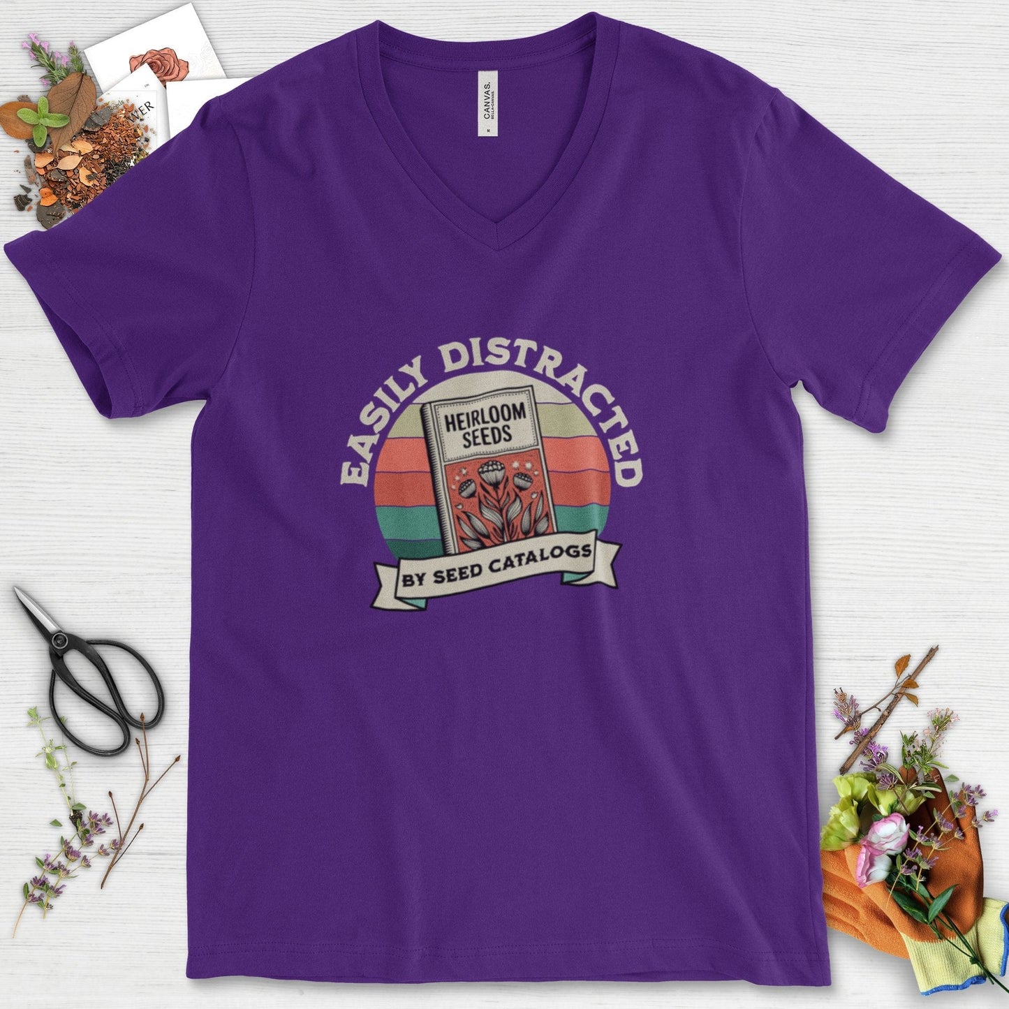 Easily Distracted By Seed Catalogs V-Neck Team Purple / S T-Shirt