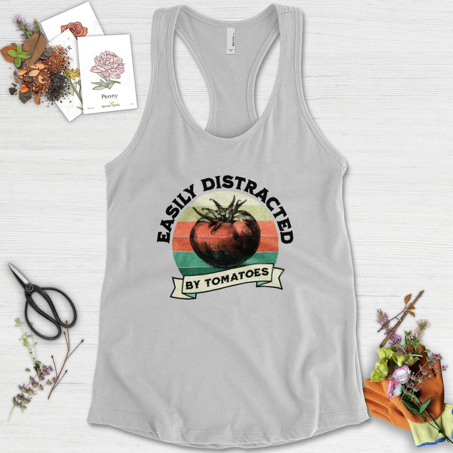 Easily Distracted By Tomatoes Racerback Racerback / XS / Heather Grey Physical Item