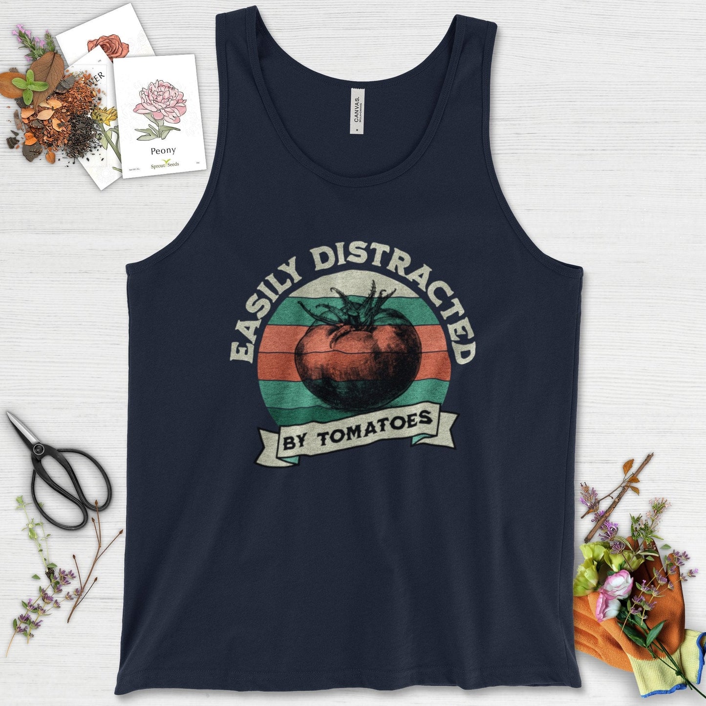 Easily Distracted By Tomatoes Tank Top Navy / XS Physical Item