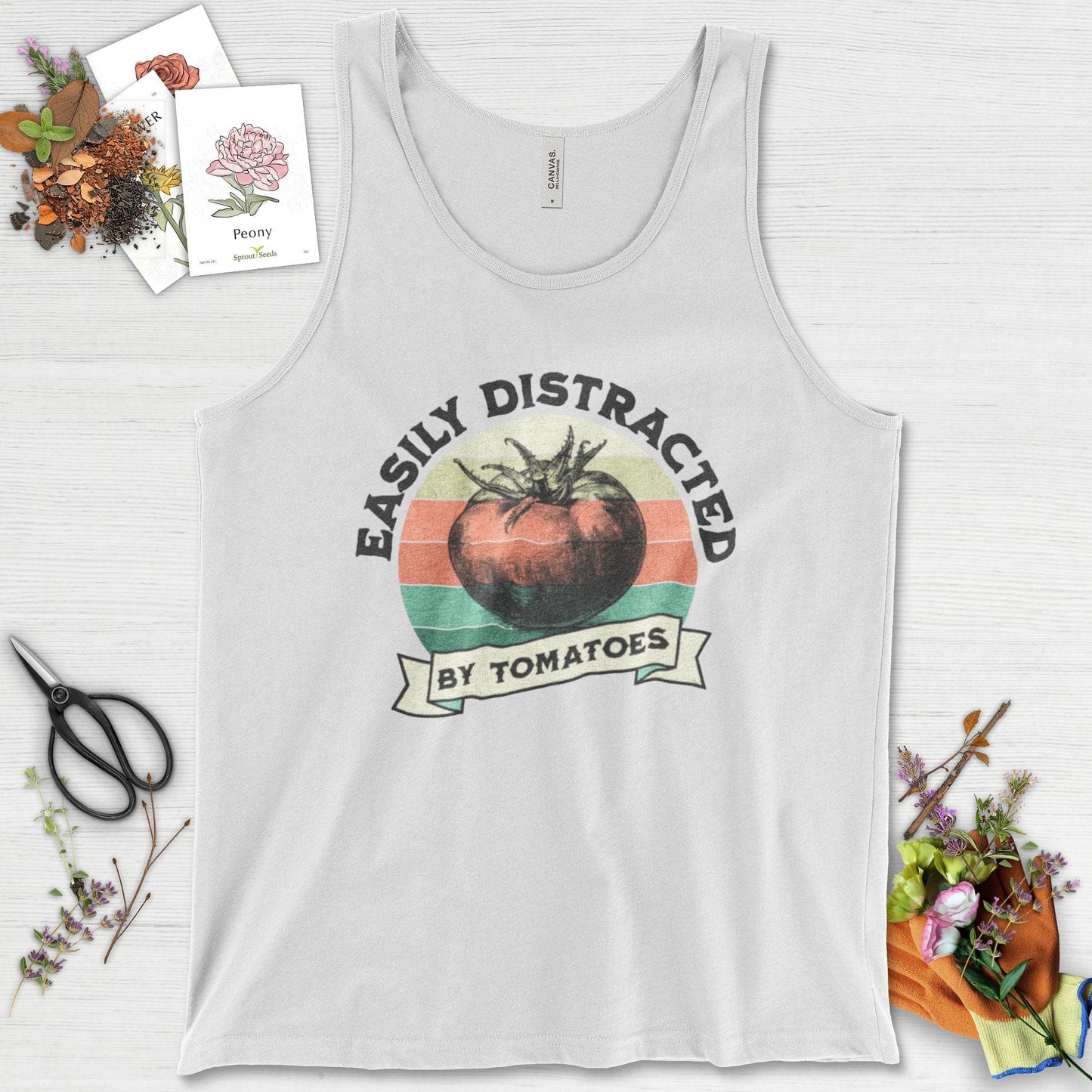 Easily Distracted By Tomatoes Tank Top White / XS Physical Item