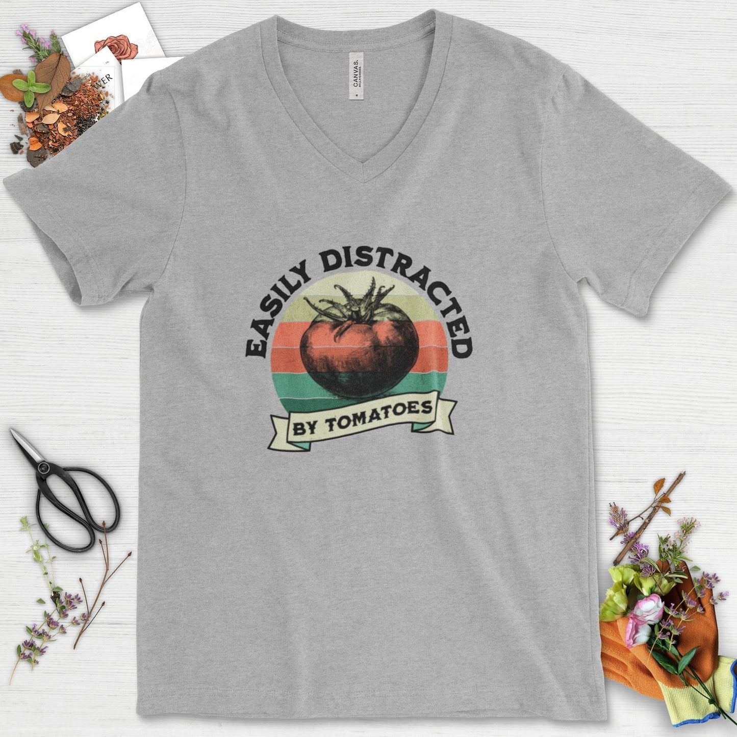 Easily Distracted By Tomatoes V-Neck Athletic Heather / S T-Shirt