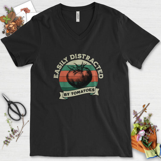 Easily Distracted By Tomatoes V-Neck Black / S T-Shirt