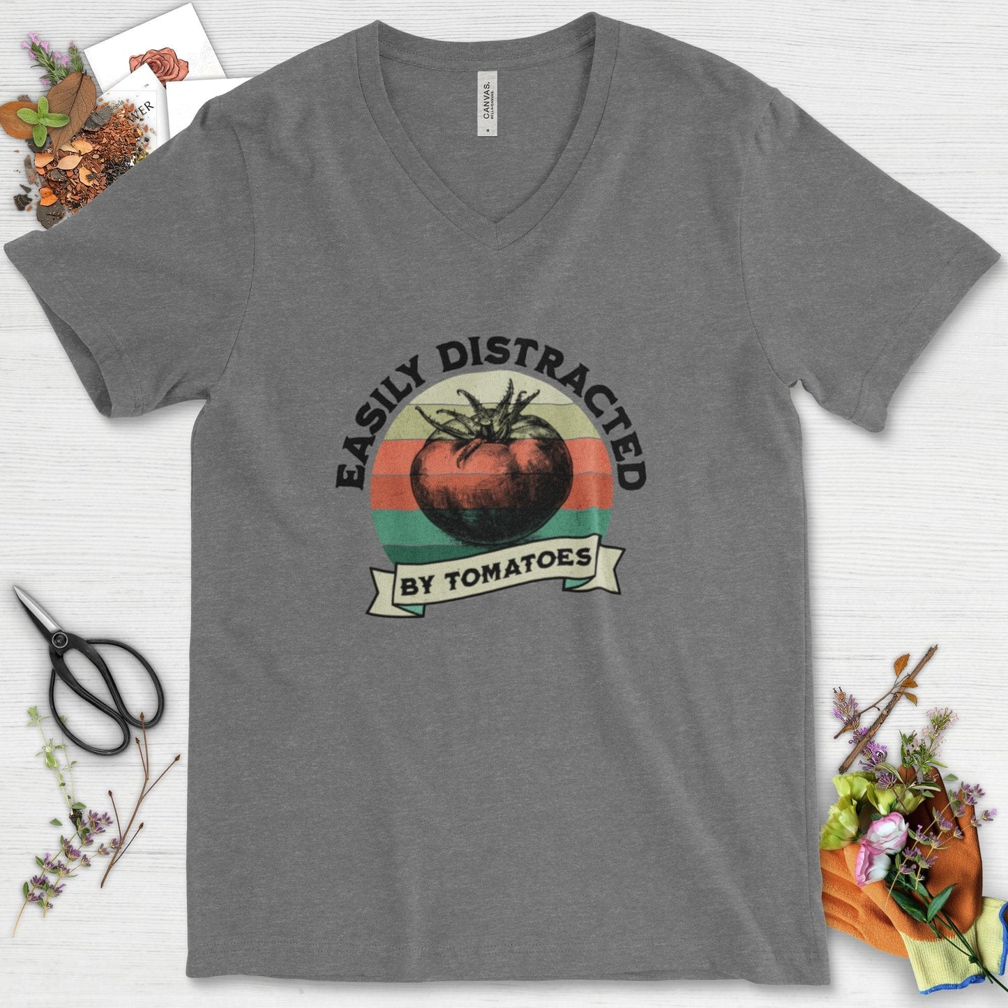 Easily Distracted By Tomatoes V-Neck Deep Heather / S T-Shirt