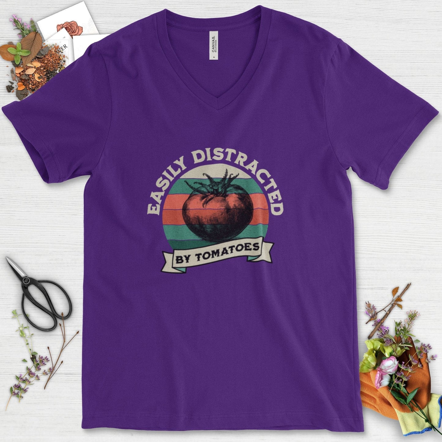 Easily Distracted By Tomatoes V-Neck Team Purple / S T-Shirt