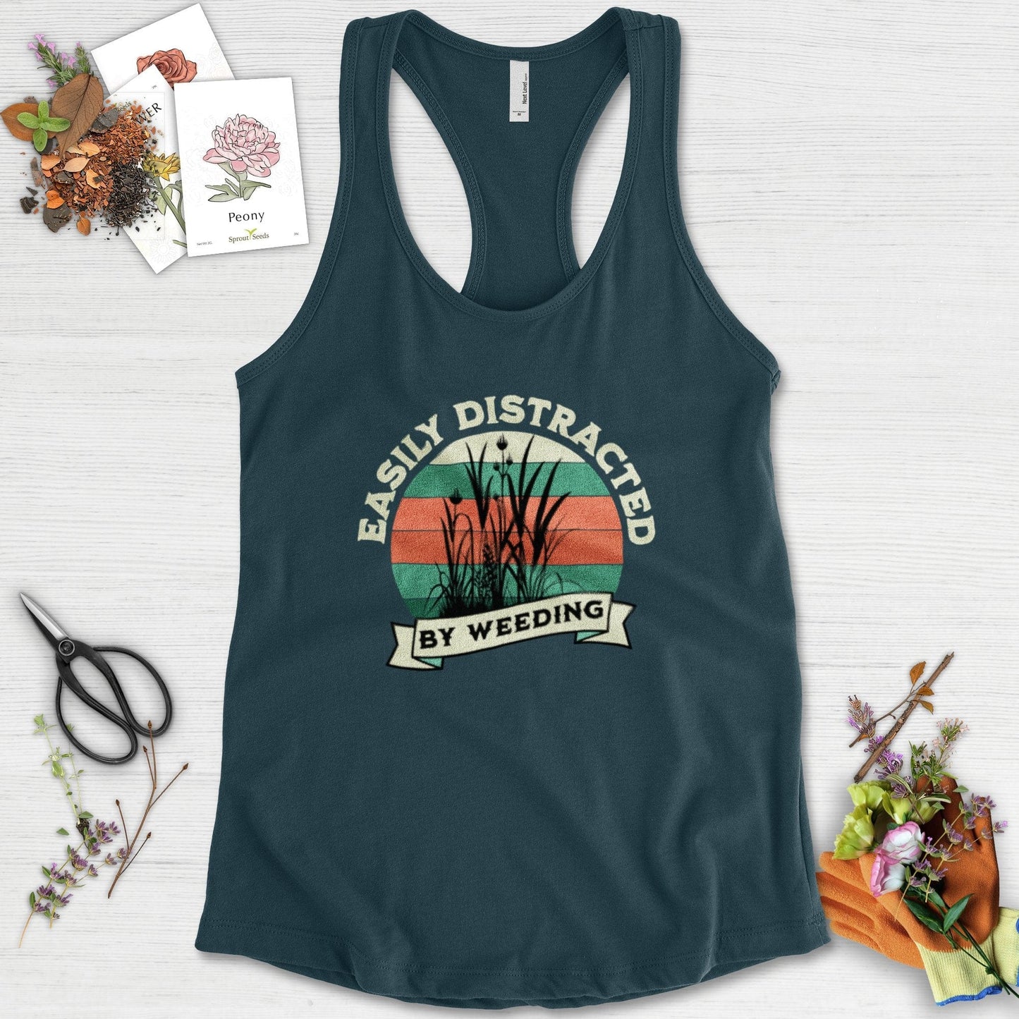 Easily Distracted By Weeding Racerback Racerback / XS / Midnight Navy Physical Item