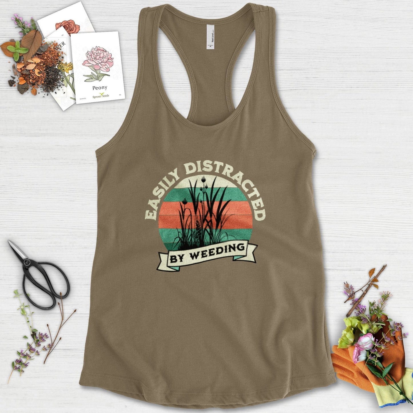 Easily Distracted By Weeding Racerback Racerback / XS / Military Green Physical Item