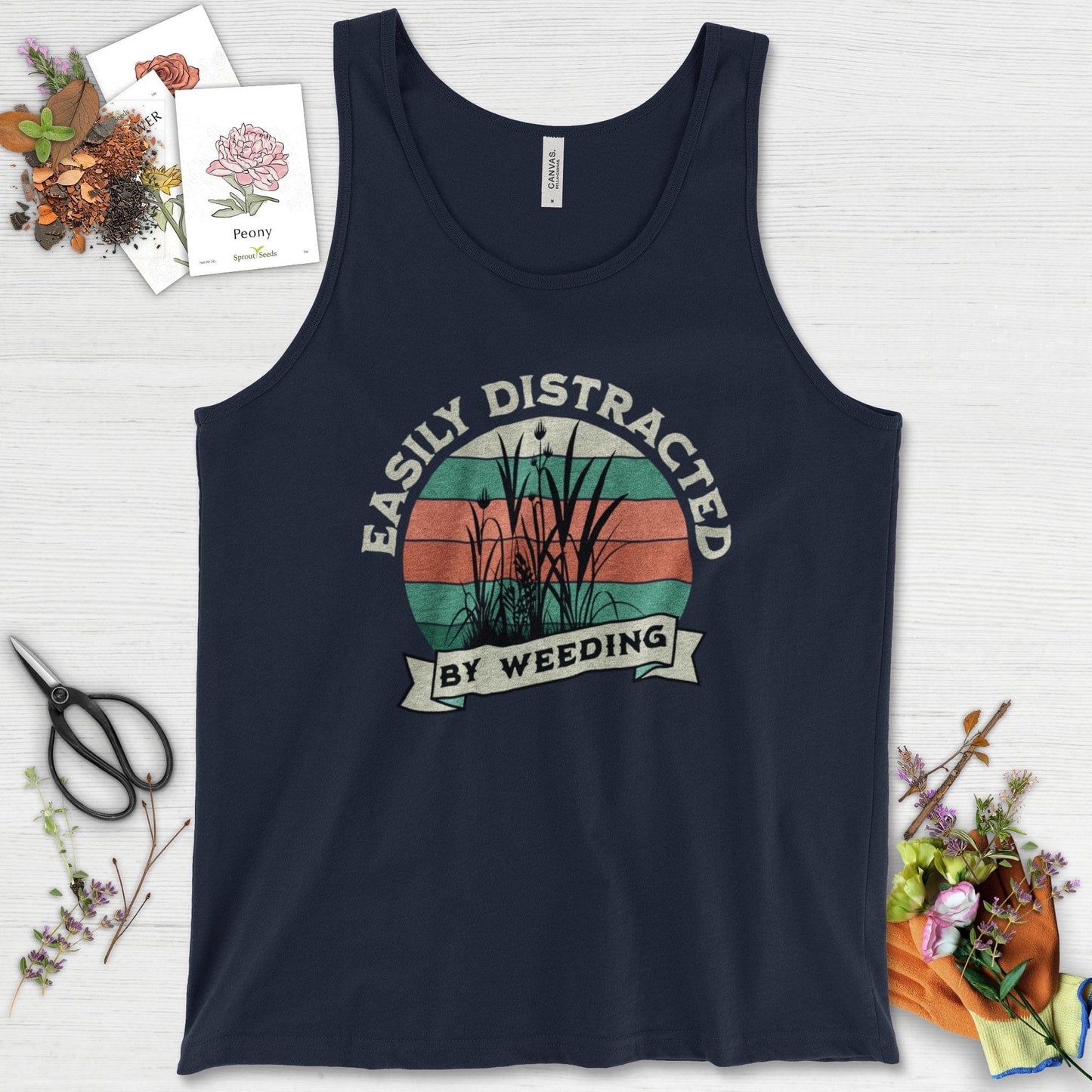 Easily Distracted By Weeding Tank Top Navy / XS Physical Item