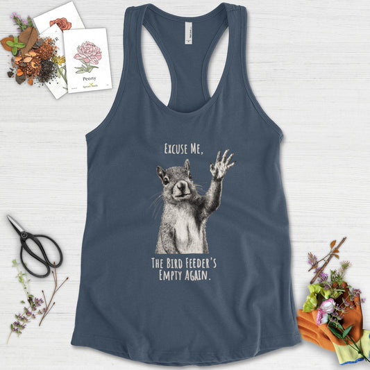 Excuse Me, Bird Feeder's Empty Racerback Racerback / XS / Indigo Physical Item
