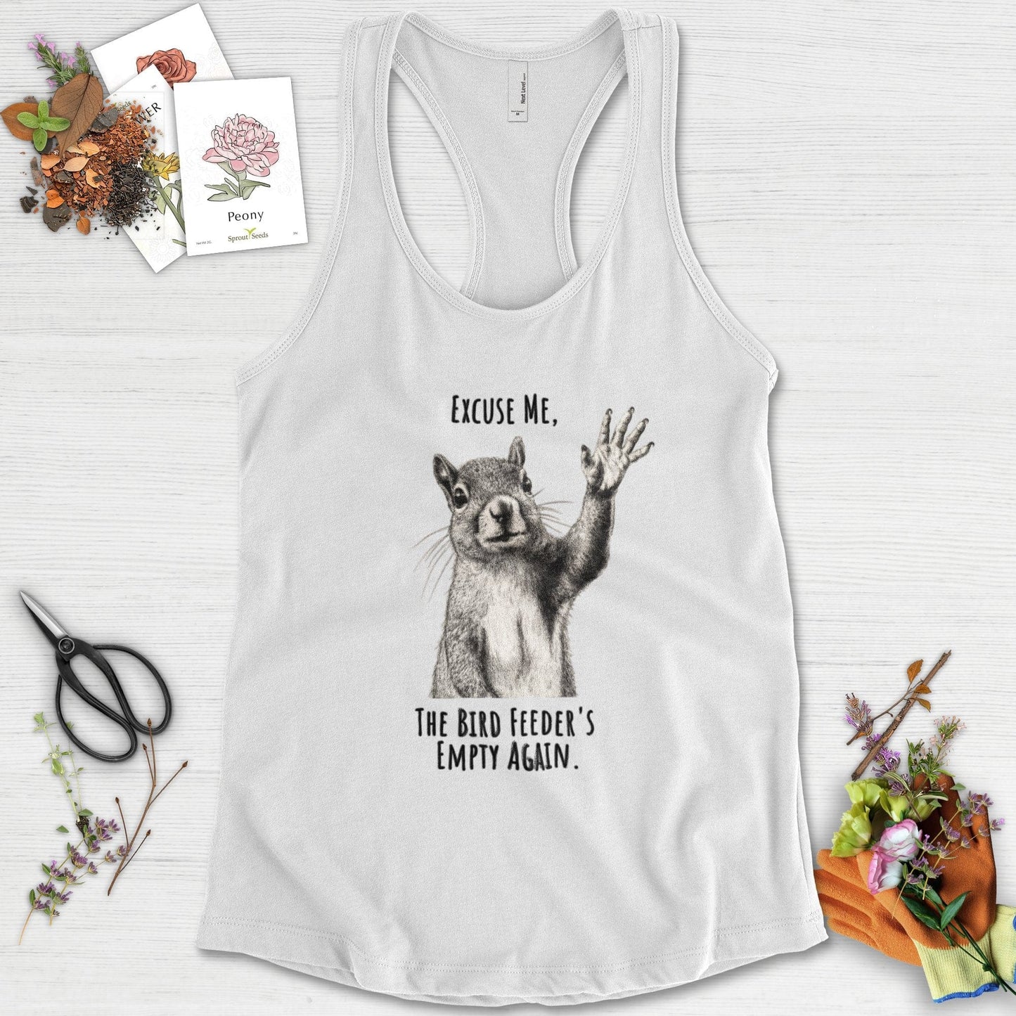 Excuse Me, Bird Feeder's Empty Racerback Racerback / XS / White Physical Item