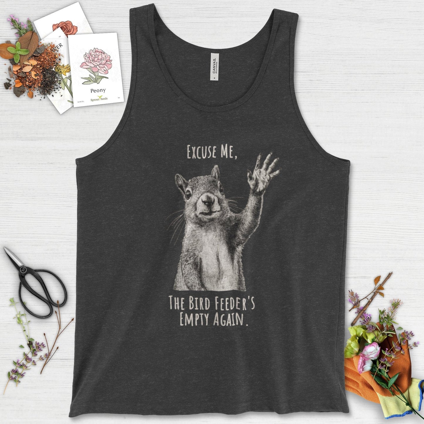 Excuse Me, Bird Feeder's Empty Tank Top Dark Gray Heather / XS Physical Item