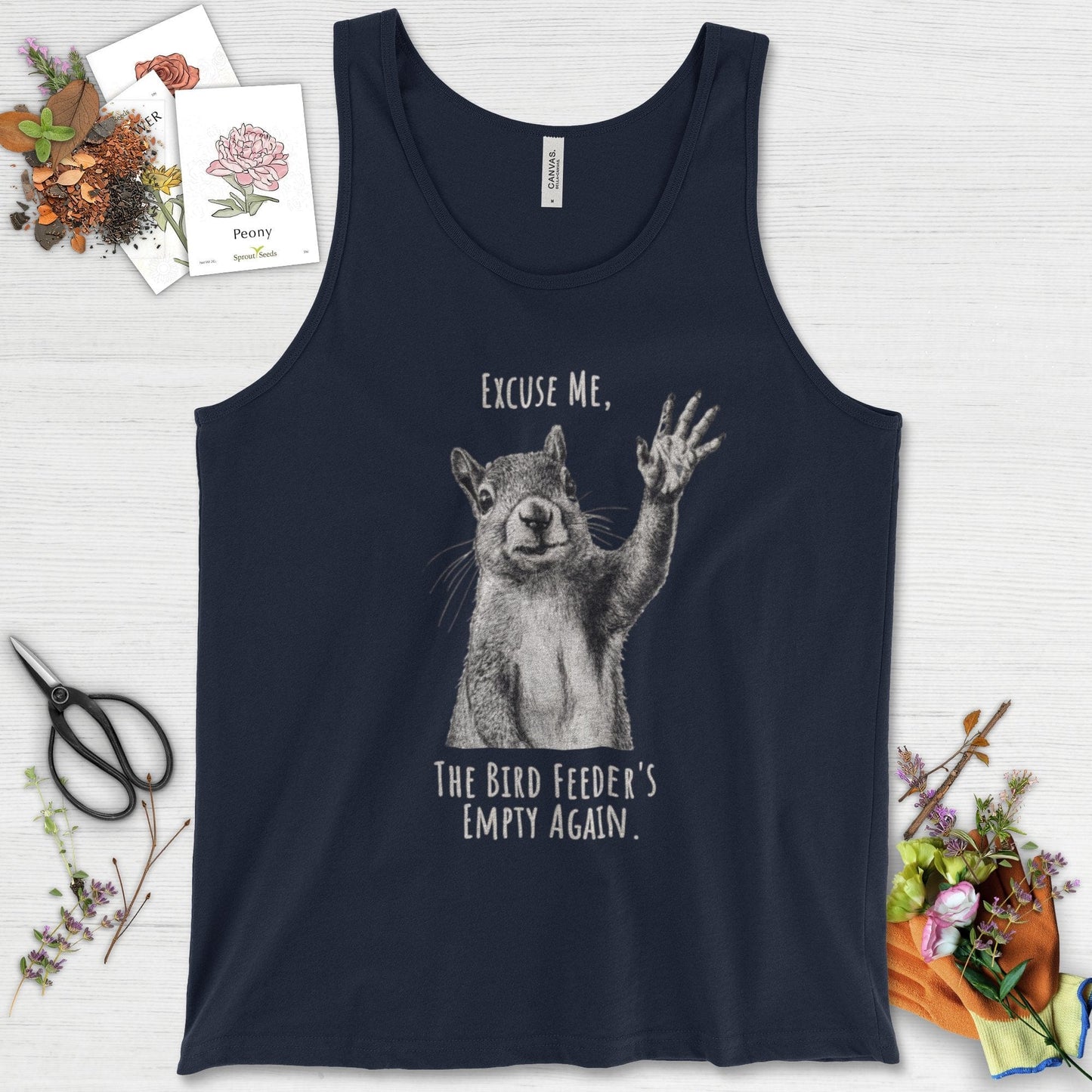 Excuse Me, Bird Feeder's Empty Tank Top Navy / XS Physical Item