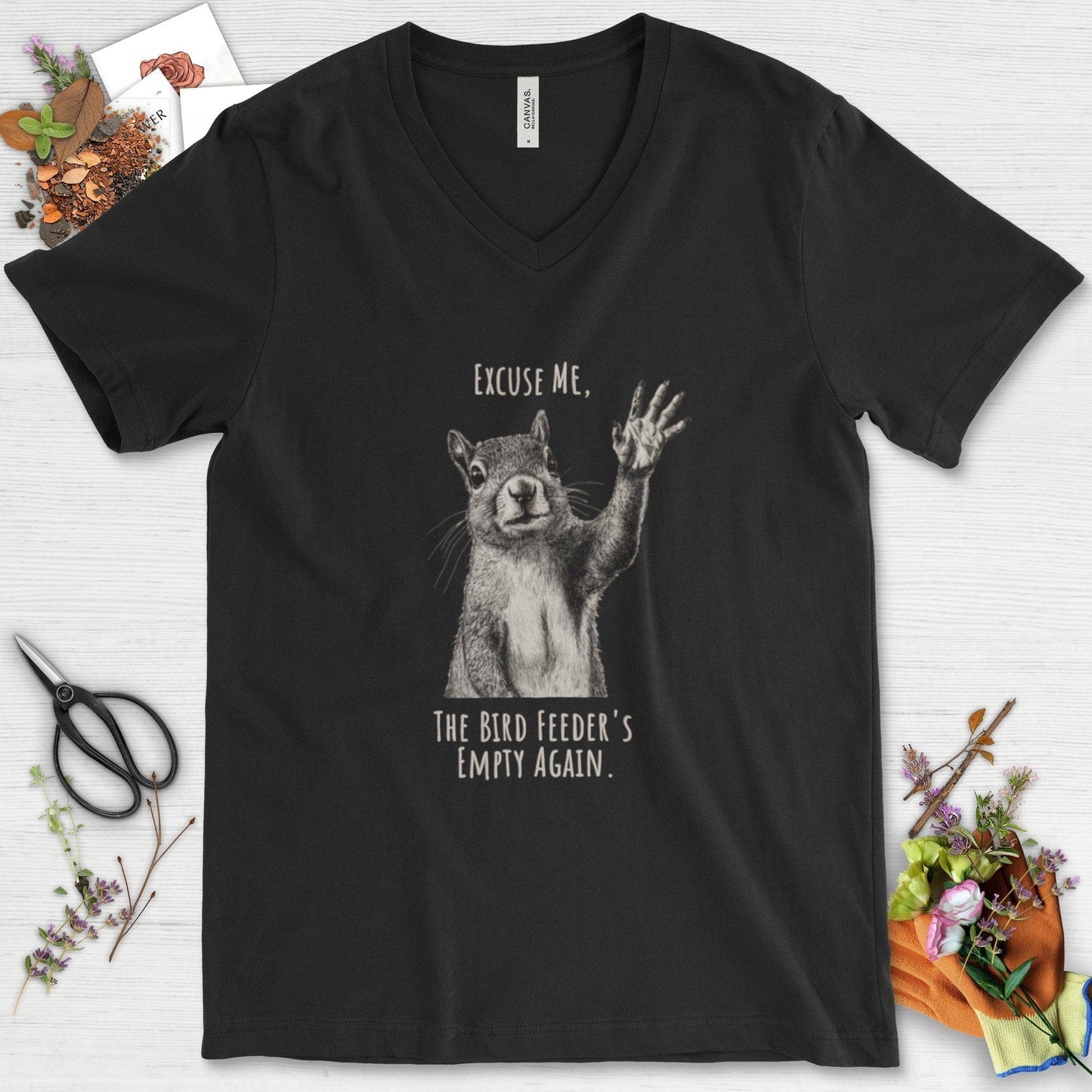 Excuse Me, Bird Feeder's Empty V-Neck Black / S Physical Item