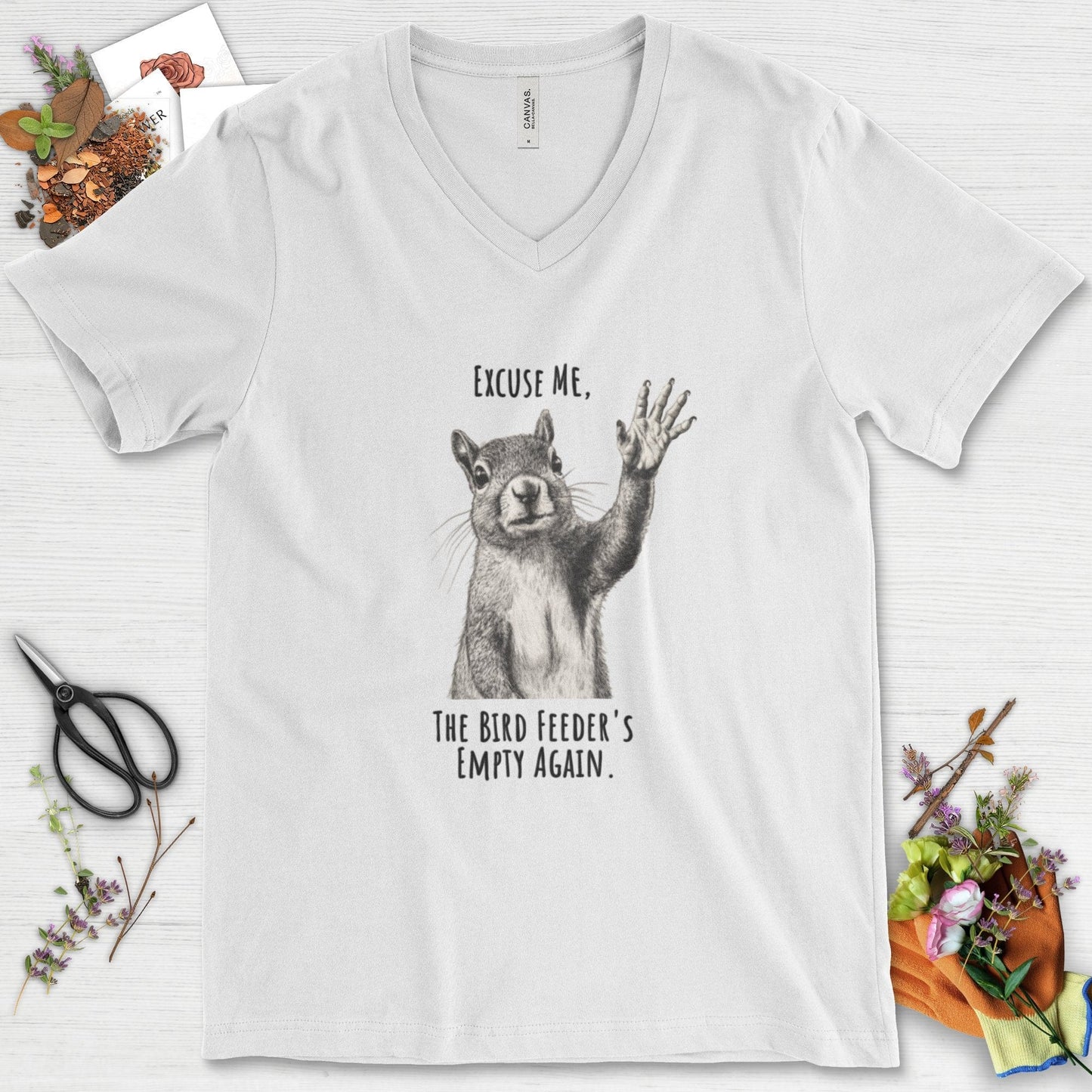 Excuse Me, Bird Feeder's Empty V-Neck White / S Physical Item