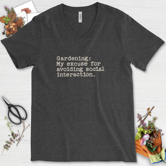 Excuse to Avoid Social Interaction V-Neck Dark Grey Heather / S T-Shirt