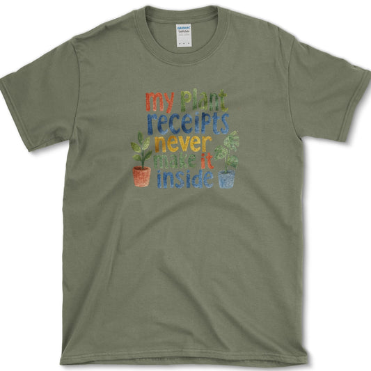 Plant Receipts artwork featuring houseplant and plant receipt on a T-shirt