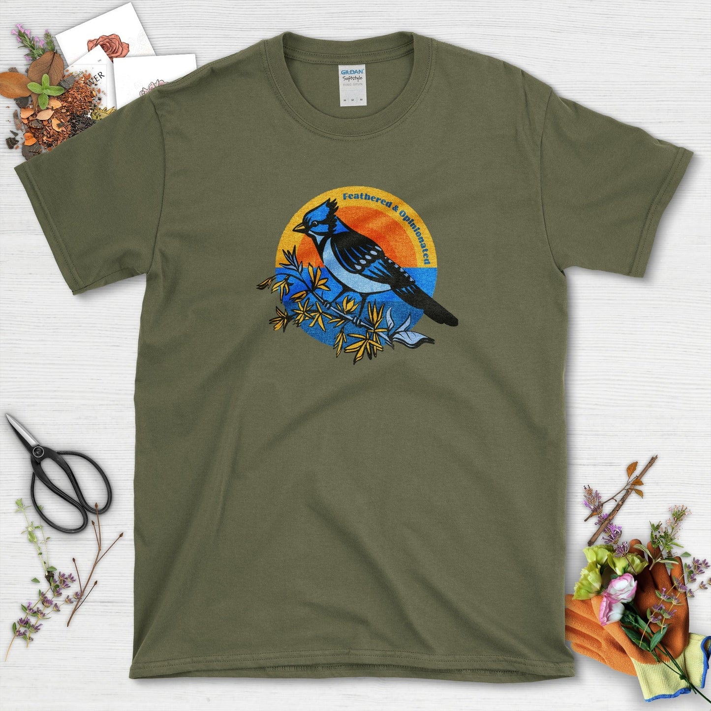 Feathered & Opinionated Birds T-Shirt Military Green / S Physical Item