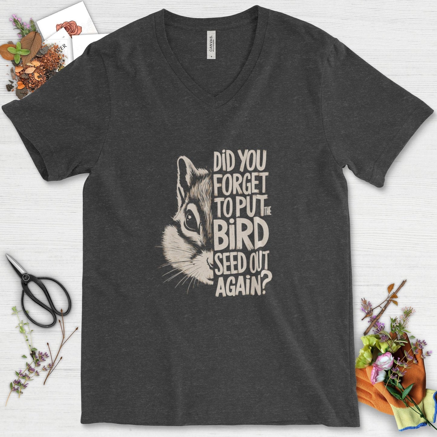 Forget The Bird Seed V-Neck Dark Grey Heather / S Physical Item