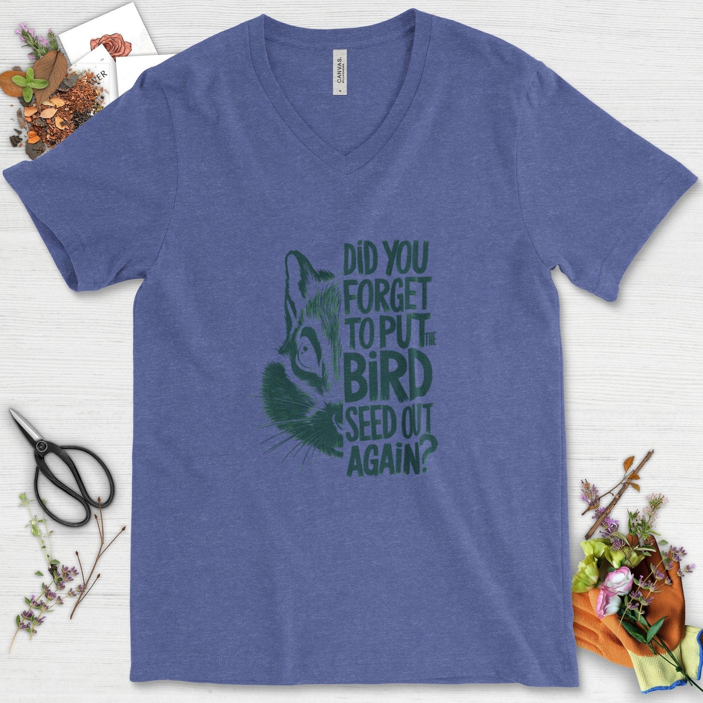 Forget The Bird Seed V-Neck Heather True Royal / S Physical Item