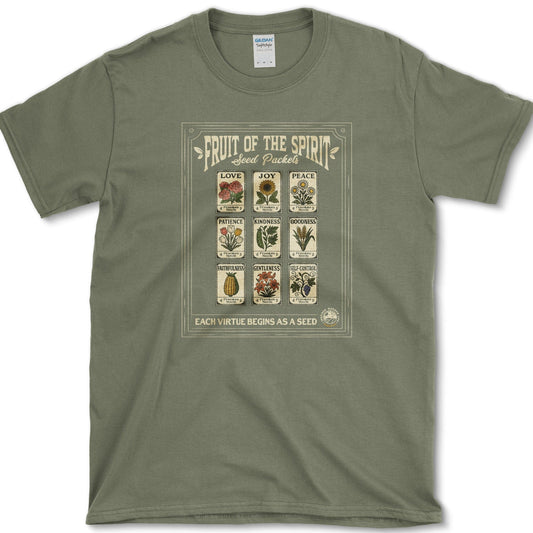 Fruit of Spirit Seed Packets T-Shirt Military Green / S Physical Item