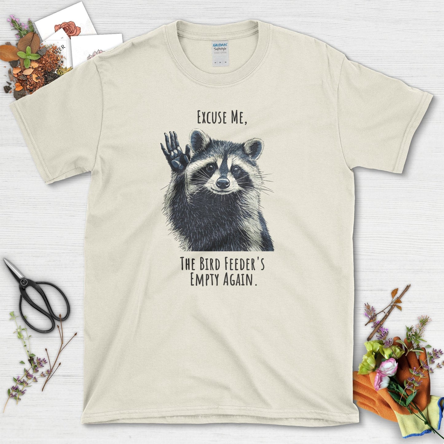 Funny Garden Raccoon T-Shirt Natural / S T-Shirt