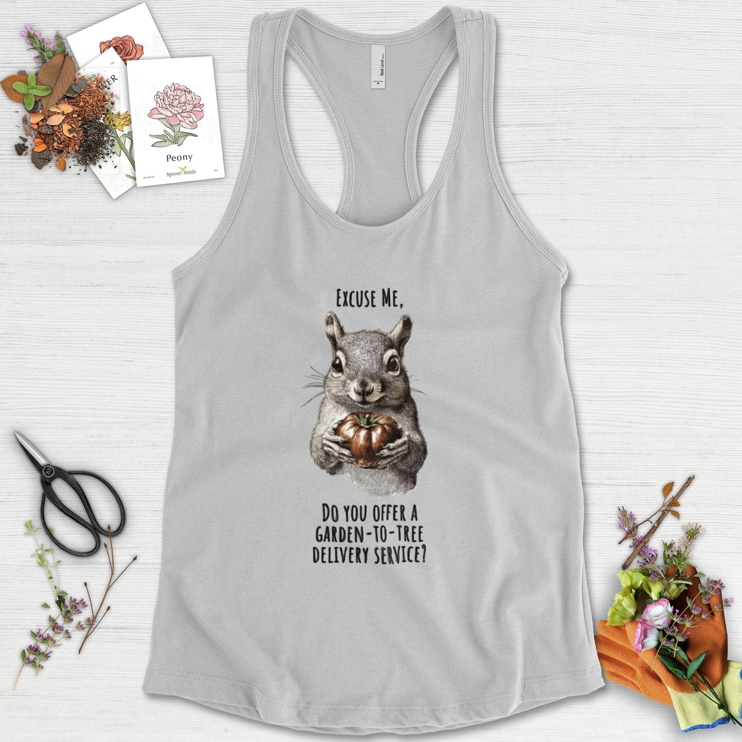 Garden to Tree Delivery Racerback Racerback / XS / Heather Grey Physical Item