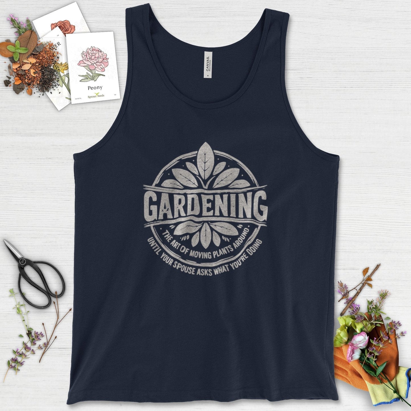Gardening Art of Moving Plants Tank Top Navy / XS Physical Item