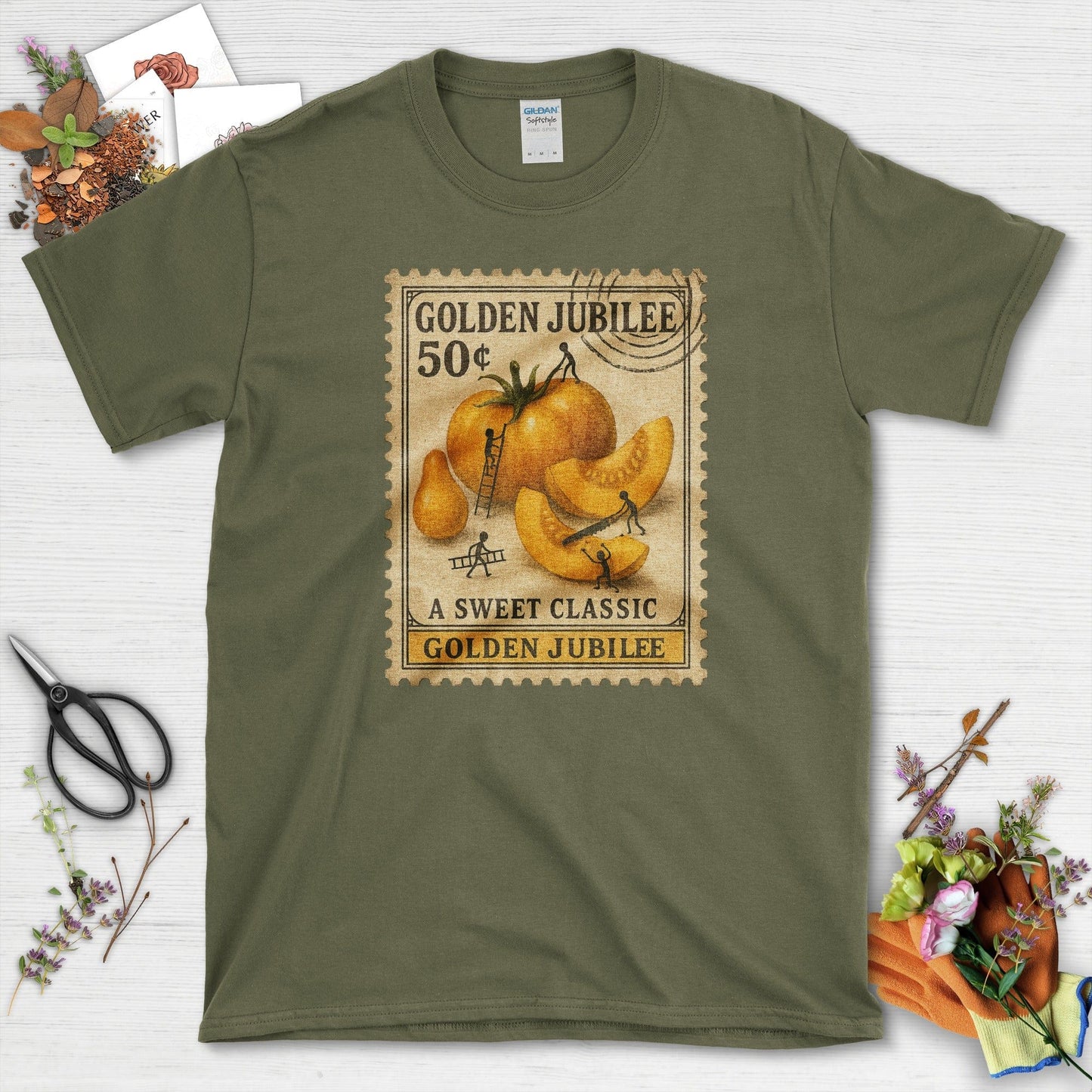Golden Jubilee Classic Stamp T-Shirt Military Green / S Physical Item