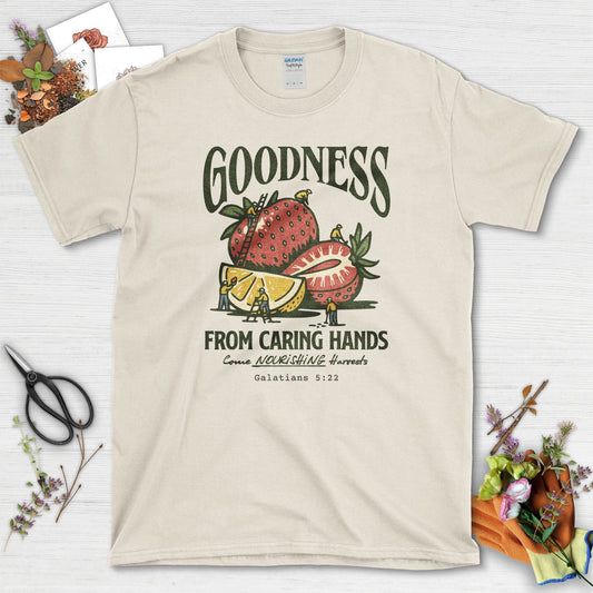 Goodness From Caring Hands T-Shirt Essential Tees / S / Natural Physical Item