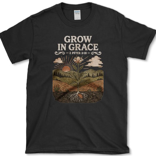 Grow in Grace design featuring flower artwork on a t-shirt