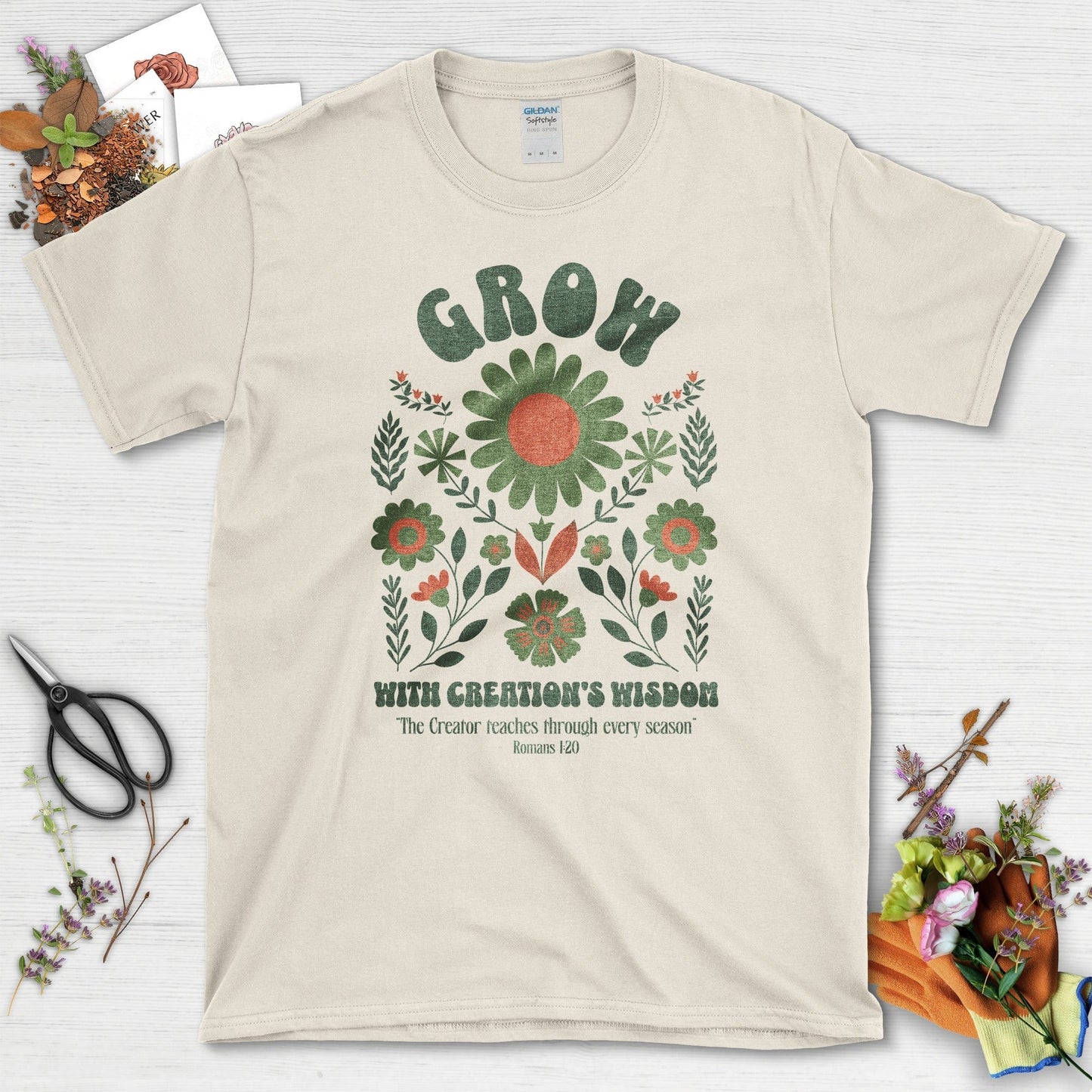 Grow with Creation's Wisdom T-Shirt Essential Tees / S / Natural Physical Item
