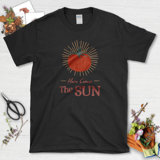 Here Comes The Sun Tomato T-Shirt Black / S Physical Item