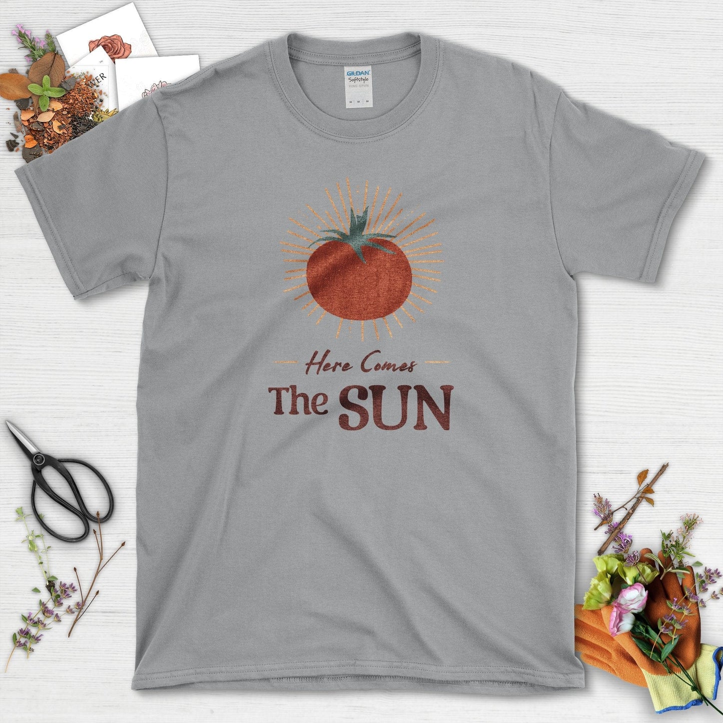 Here Comes The Sun Tomato T-Shirt Sport Grey / S Physical Item