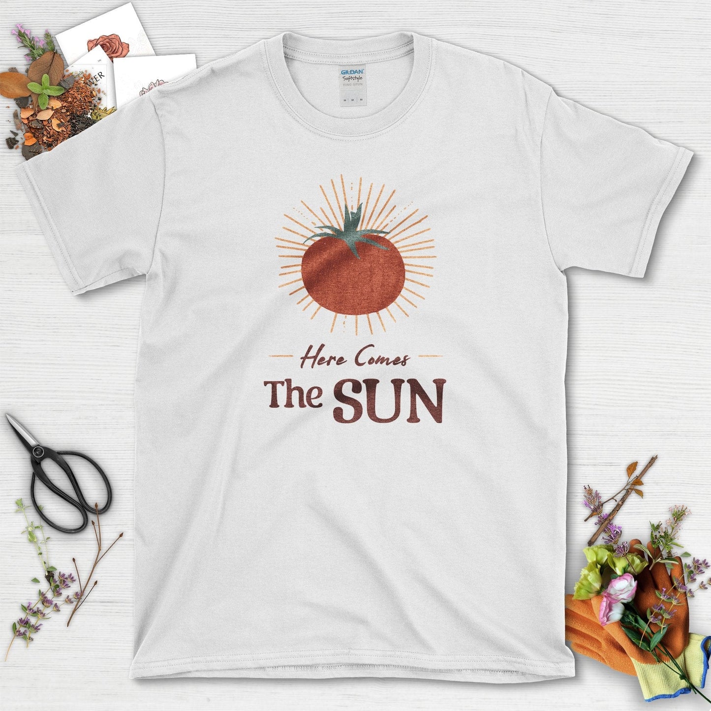 Here Comes The Sun Tomato T-Shirt White / S Physical Item