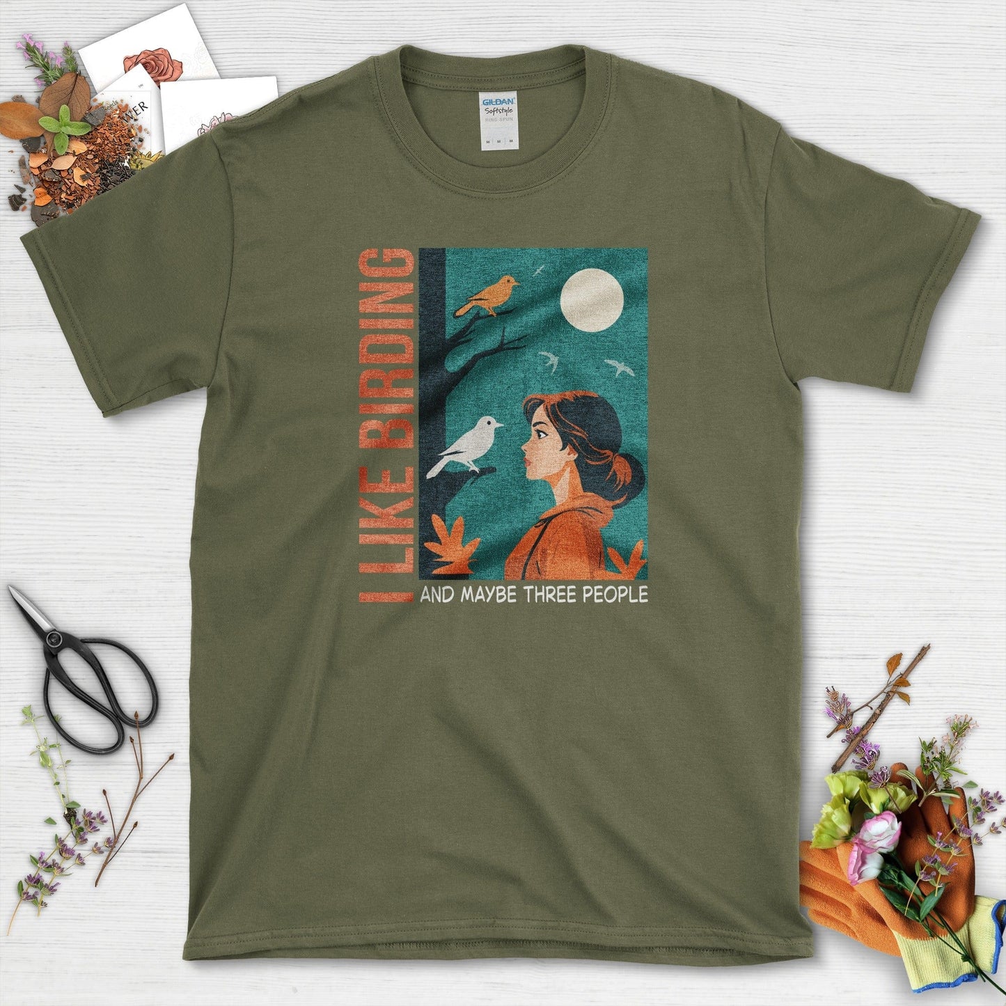 I Like Birding T-Shirt Military Green / S Physical Item