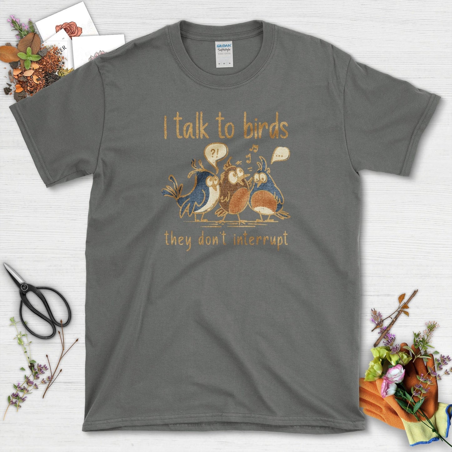 I Talk To Birds T-Shirt T-Shirts / S / Charcoal Physical Item