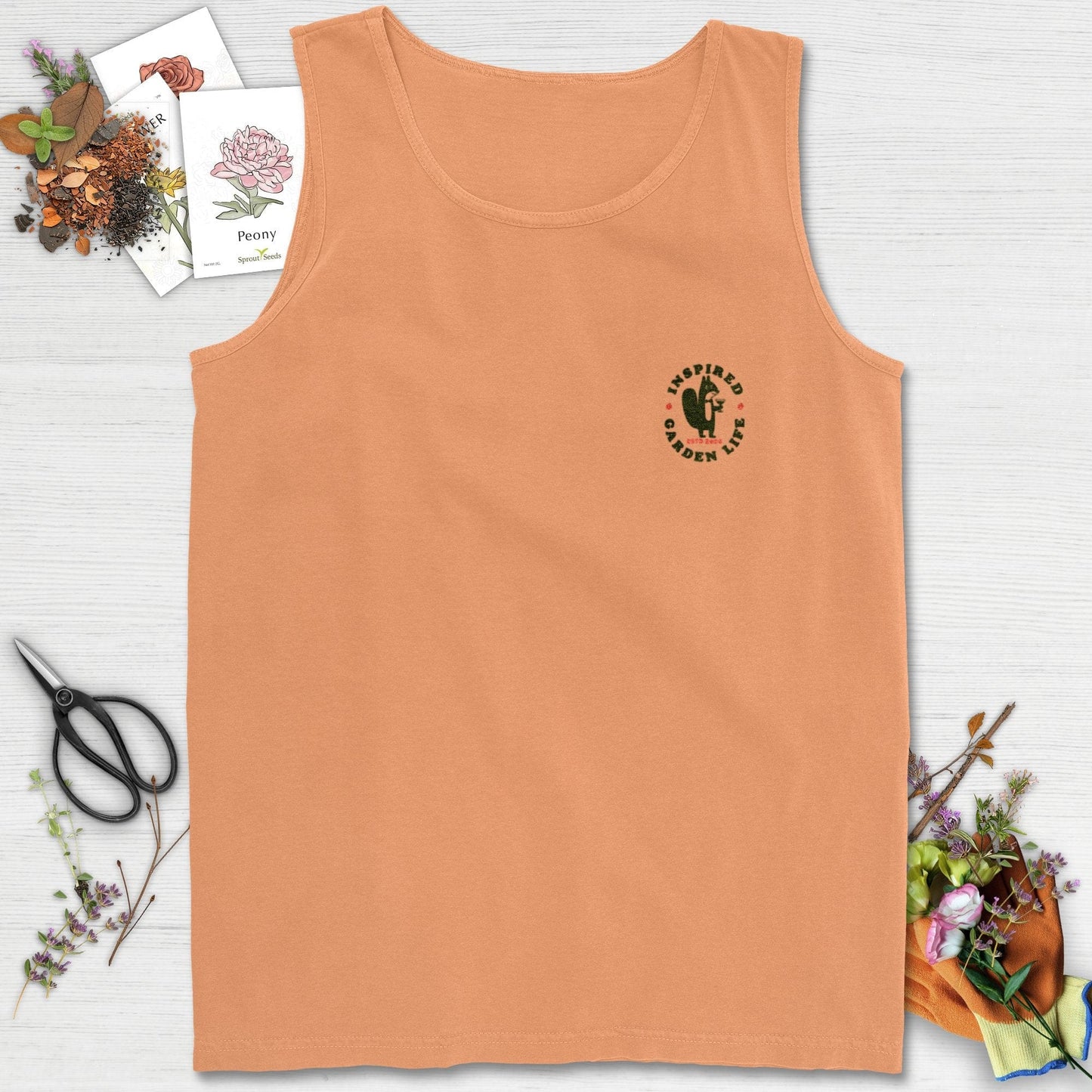Inspired Garden Life Squirrel Logo Colorwashed Comfort Tank Top Melon / S Tank Top