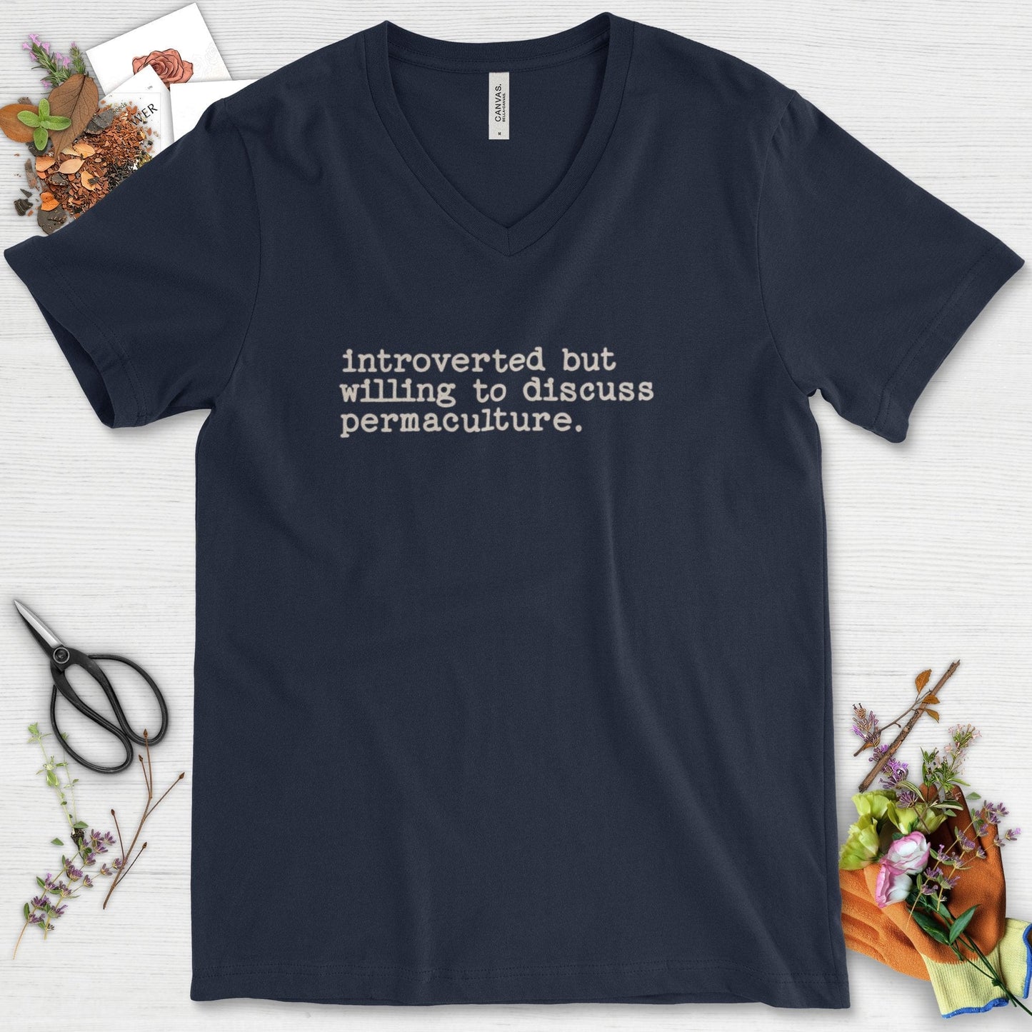 Introverted discuss permaculture V-Neck Navy / S T-Shirt