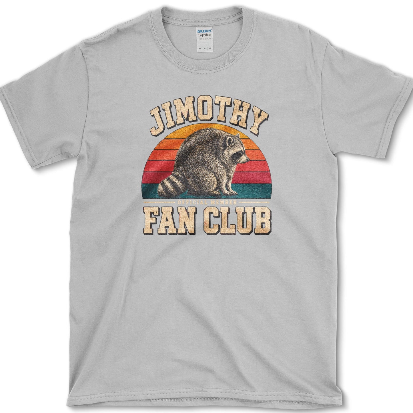 Jimothy Fan Club artwork featuring raccoon and raccoon fan club on a t-shirt