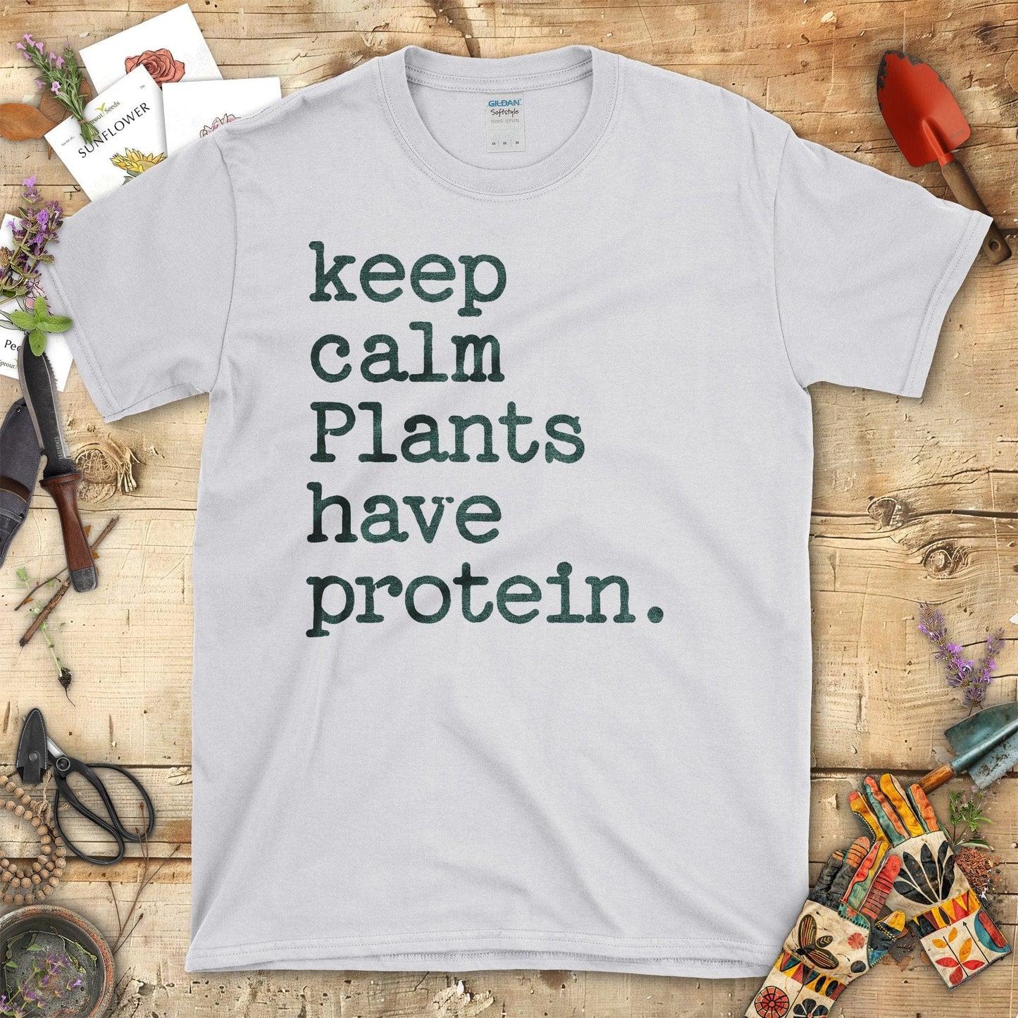 Keep Calm Plants Have Protein Motivational T-Shirt Sport Grey / S T-Shirt