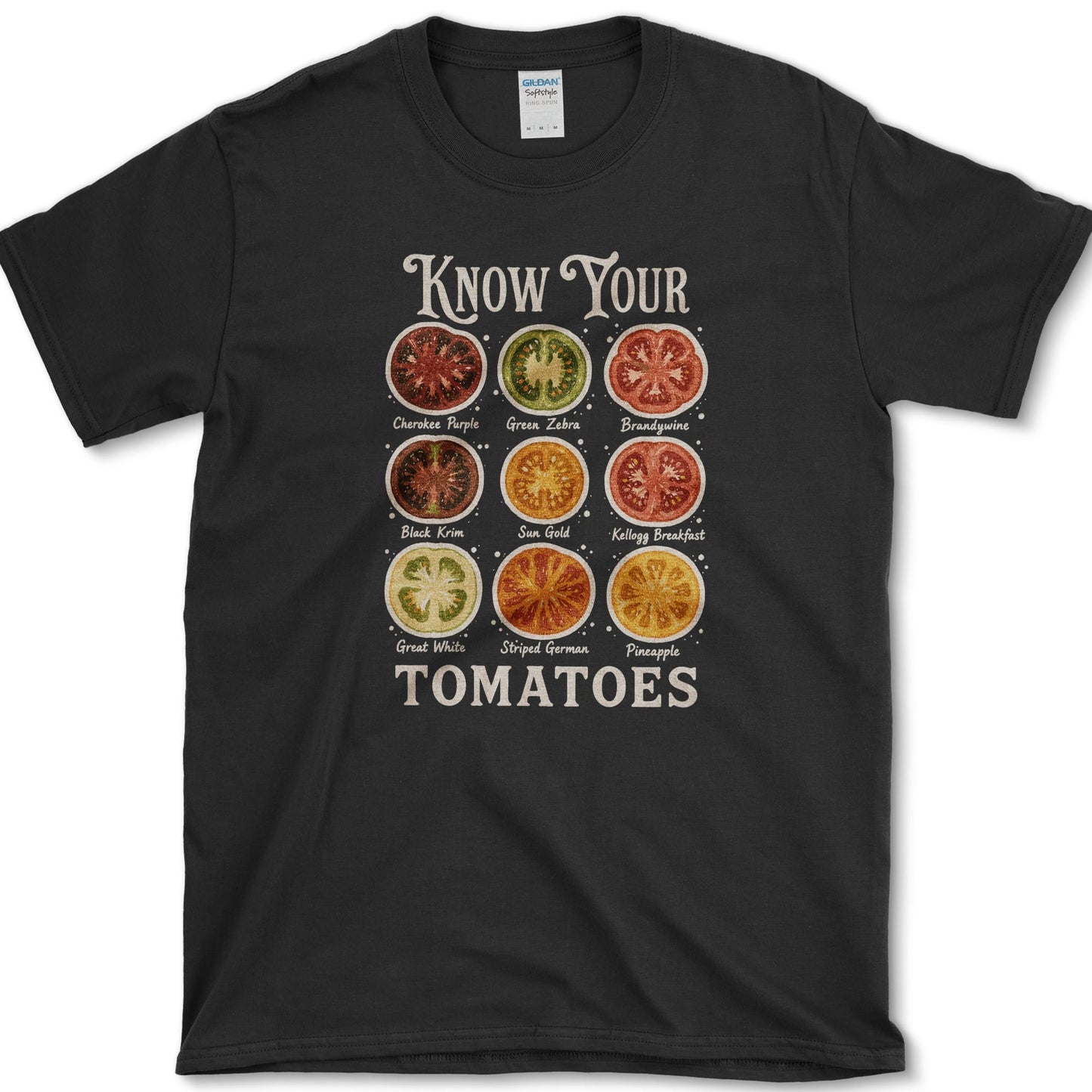Know Your Tomatoes T-Shirt S / Black Essential Tees