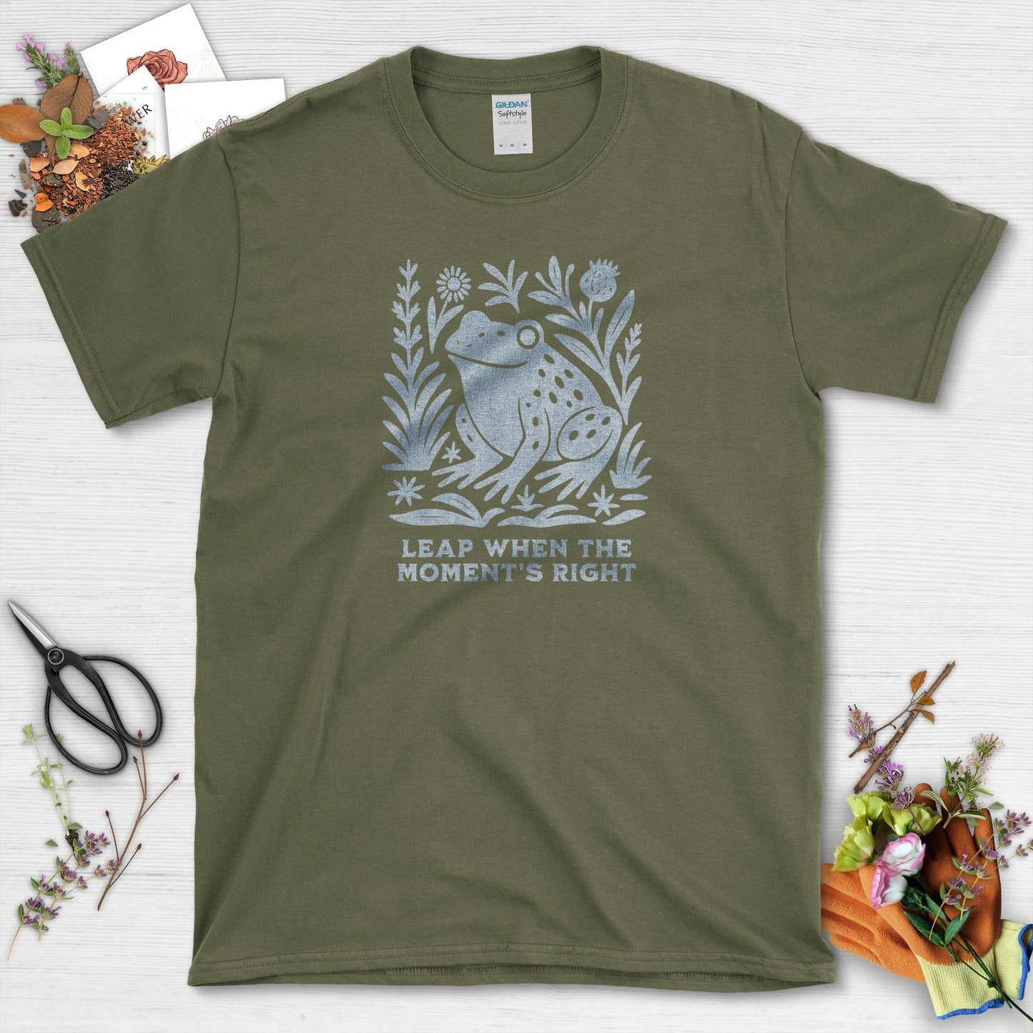 Leap When the Moment's Right T-Shirt Military Green / S Physical Item